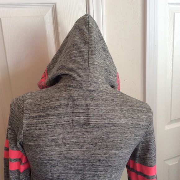 Reflex “Love” zip up light gray hoodie sweater neon pink text junior’s M school - Picture 9 of 14